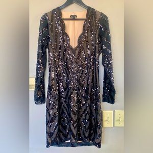 Express Black Sequined Mini Dress size Large New WO Tags party or nye dress